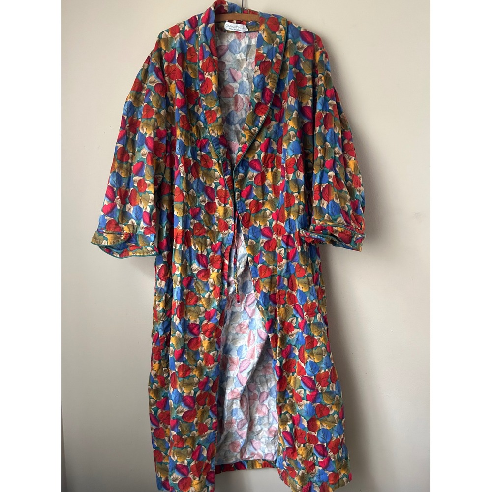 Garnet Hill Women's Robe Long Sleeve Full Length Leaf Print Size S‎  Lounge